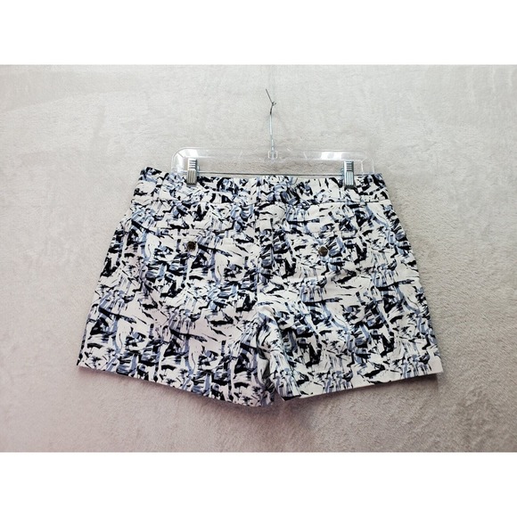 Calvin Klein Short Women Size 8 White Geo Print Cotton Slash Pockets Medium Wash - Picture 2 of 9